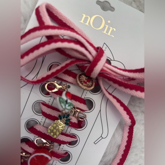 nOir Jewelry Red and Pink Shoe Lace Set with Charms - Picture 3 of 4